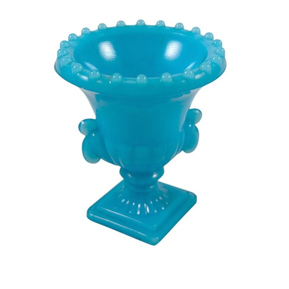 Akro Agate NYC Vogue Merc Blue Slag Toothpick Holder Urn Glass Vintage 1960s - Picture 2 of 7